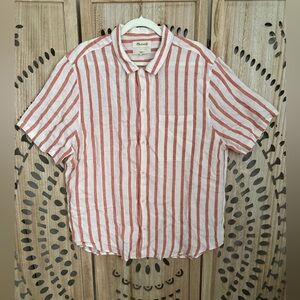 Madewell Easy Short Sleeve Linen Shirt In Sweet Dahlia